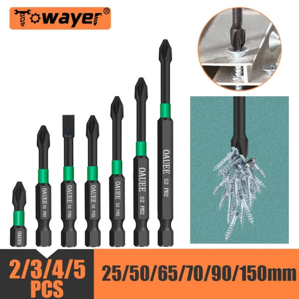PH2 Magnetic Batch Head Impact Screwdriver Set - 1/2/3/6pcs, Waterproof, Anti-Slip, High Hardness (25/50/65/70/90mm)