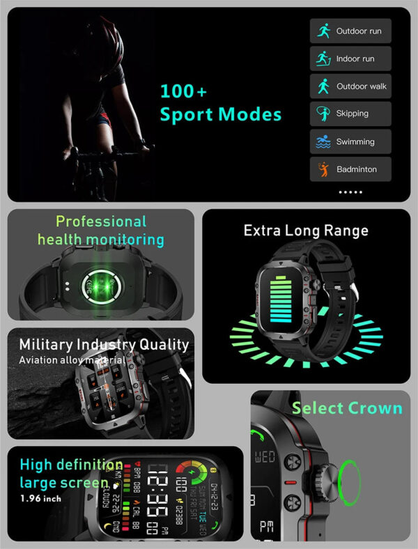 2024 New For Xiaomi Military Smart Watch Men IP68 5ATM Outdoor Sports Fitness Tracker Health Monitor 1.96 BT Call Smartwatch - Image 5