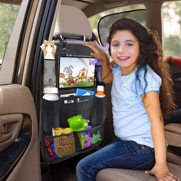 Car Back Seat Organizer with Touch Screen Tablet Holder Automatic Storage Pocket Protector for Travel - Image 5