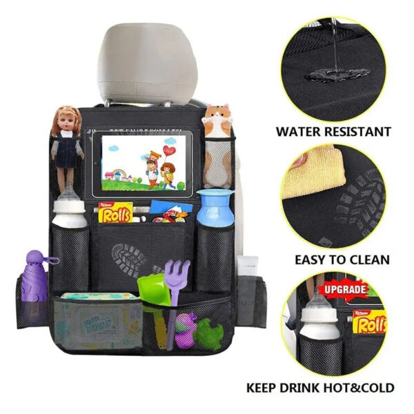 Car Back Seat Organizer with Touch Screen Tablet Holder Automatic Storage Pocket Protector for Travel - Image 6