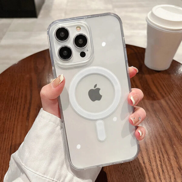 For Magesafe Magnetic Transparent Wireless Charge Case For iPhone 11 12 13 14 15 Pro Max Plus Mini X 7 8 SE Shockproof PC Cover - Image 2