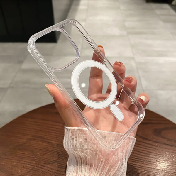 For Magesafe Magnetic Transparent Wireless Charge Case For iPhone 11 12 13 14 15 Pro Max Plus Mini X 7 8 SE Shockproof PC Cover - Image 4