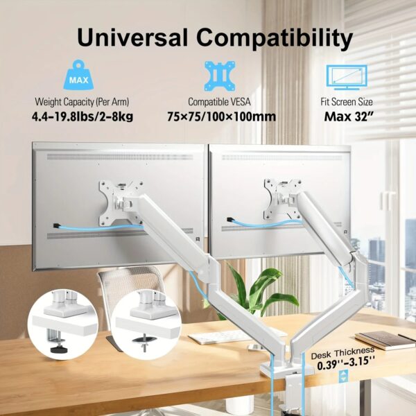 Monitor Stand for 13-32 inches Screens, Dual Monitor Mount Gas Spring, Dual Monitor Arm Full Motion Adjustable - Image 3