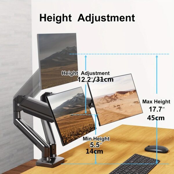 Monitor Stand for 13-32 inches Screens, Dual Monitor Mount Gas Spring, Dual Monitor Arm Full Motion Adjustable - Image 4
