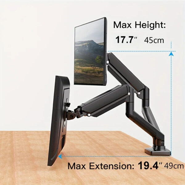 Monitor Stand for 13-32 inches Screens, Dual Monitor Mount Gas Spring, Dual Monitor Arm Full Motion Adjustable - Image 5