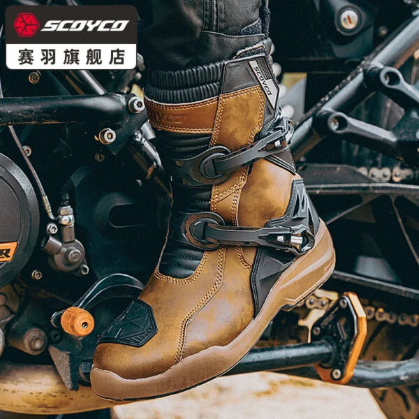 Scoyco Enduro Motorcycle Boots Man Waterproof Motorcyclist Shoes Brown Leather Motocross Boots Anti-slip Motorcycle Accessories - Image 5