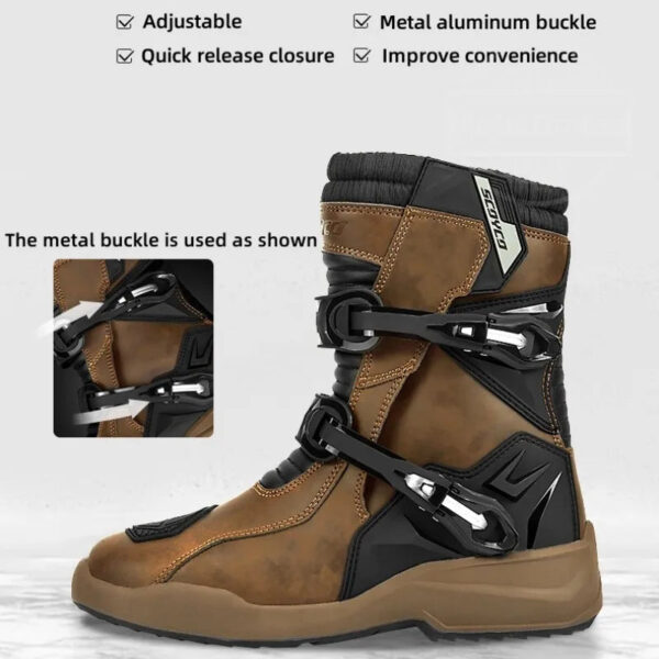 Scoyco Enduro Motorcycle Boots Man Waterproof Motorcyclist Shoes Brown Leather Motocross Boots Anti-slip Motorcycle Accessories - Image 7