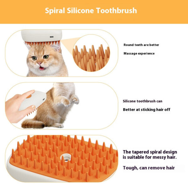 USB Rechargeable Pet Grooming Massage Comb with Steam Brush & Spray - Image 8