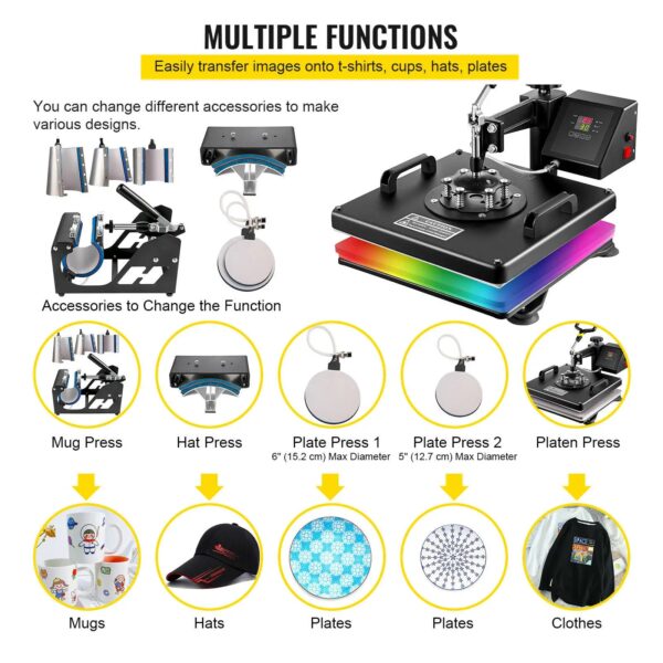 VEVOR Combo Heat Press Machine 5/6/8 in 1 30*38CM 38*38CM Muntifunctional Sublimation Printer Transfer for Mug Hat Plate T-Shirt - Image 2