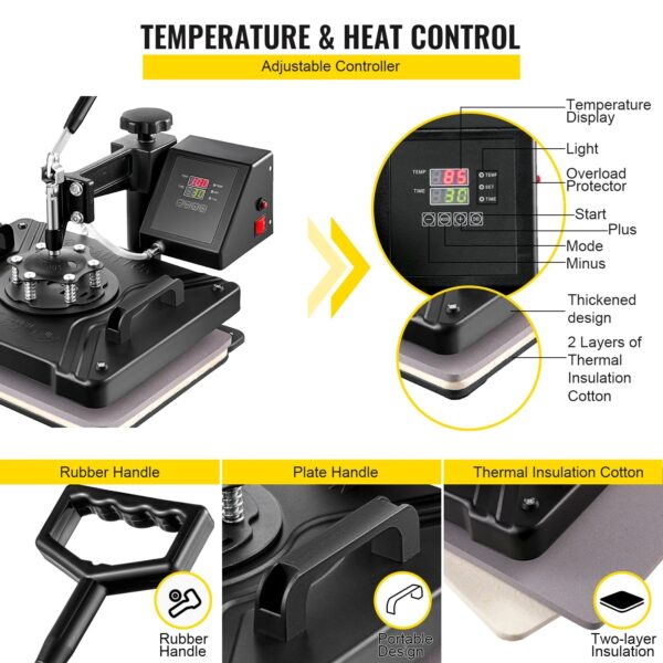 VEVOR Combo Heat Press Machine 5/6/8 in 1 30*38CM 38*38CM Muntifunctional Sublimation Printer Transfer for Mug Hat Plate T-Shirt - Image 11