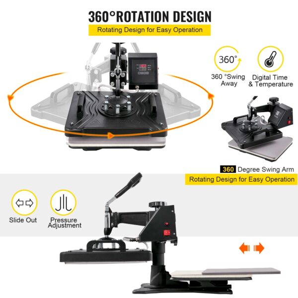 VEVOR Combo Heat Press Machine 5/6/8 in 1 30*38CM 38*38CM Muntifunctional Sublimation Printer Transfer for Mug Hat Plate T-Shirt - Image 12