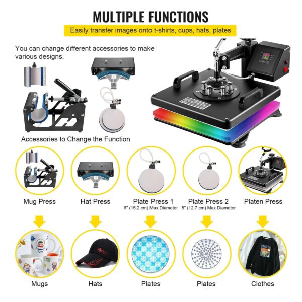 VEVOR Combo Heat Press Machine 5/6/8 in 1 30*38CM 38*38CM Muntifunctional Sublimation Printer Transfer for Mug Hat Plate T-Shirt - Image 3