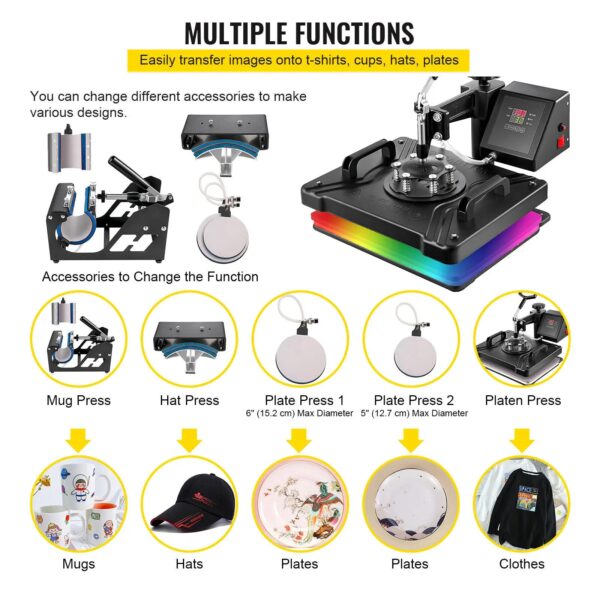 VEVOR Combo Heat Press Machine 5/6/8 in 1 30*38CM 38*38CM Muntifunctional Sublimation Printer Transfer for Mug Hat Plate T-Shirt - Image 4