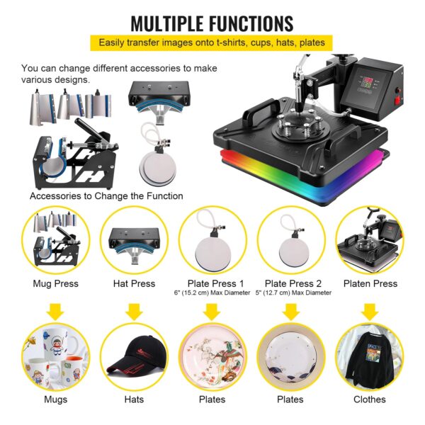 VEVOR Combo Heat Press Machine 5/6/8 in 1 30*38CM 38*38CM Muntifunctional Sublimation Printer Transfer for Mug Hat Plate T-Shirt - Image 9